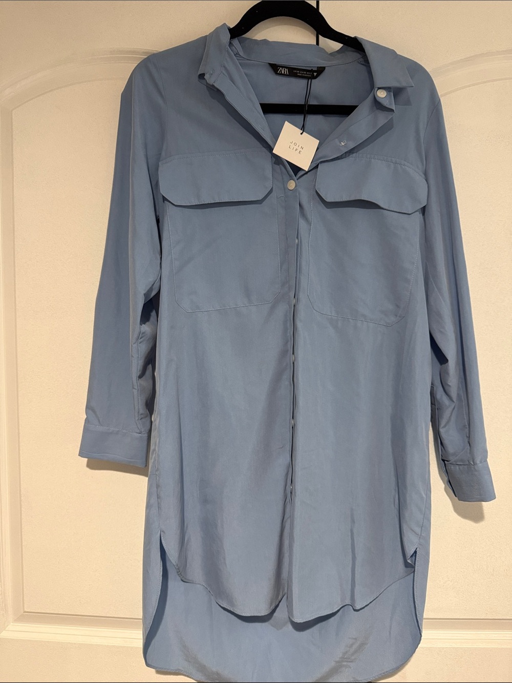 Zara Light Blue Longline Shirt Dress